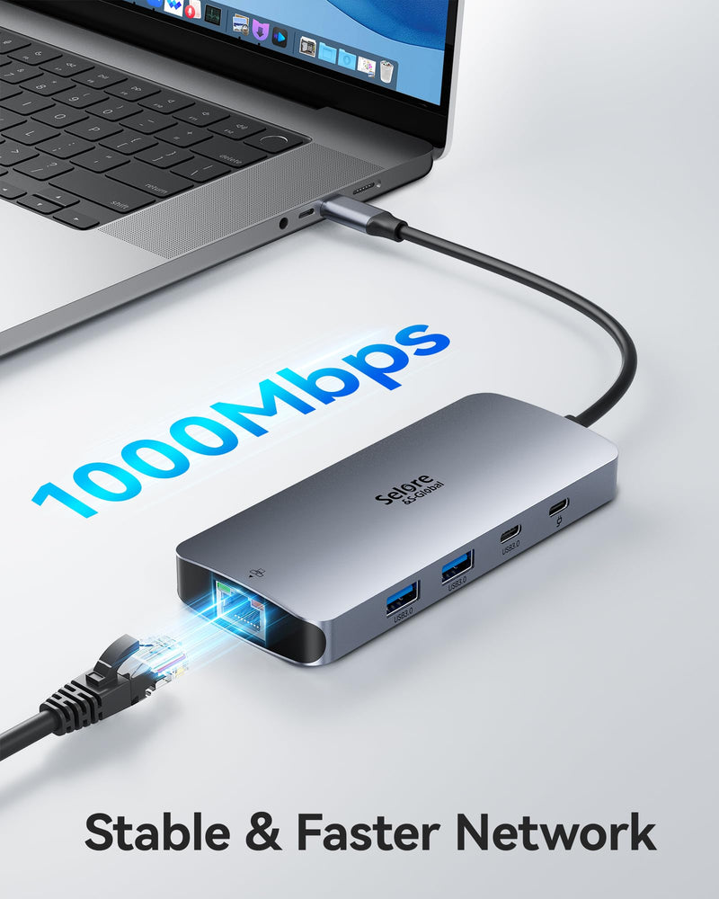 USB C Docking Station Dual Monitor, Selore Docking Station 3 Monitors Triple 4K Display with 2 HDMI, DisplayPort, 1 Gbps Ethernet, 100W PD Charging, USB 3.0 Ports Adapter for Dell, HP, Lenovo,etc Dual HDMI+DP