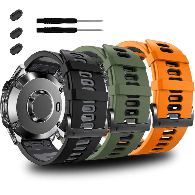 ZPJPPLX 26mm Easy Fit Watch bands For Fenix 8 51mm 7X Pro 6X 5X,Soft Silicone Sport Straps Compatible for Garmin Epix Pro 51mm/Tactix7 AMOLED/Fenix 6X Pro/Fenix 5X Plus/Enduro3 2/Descent Mk2i/3i 51mm 3 Pack1