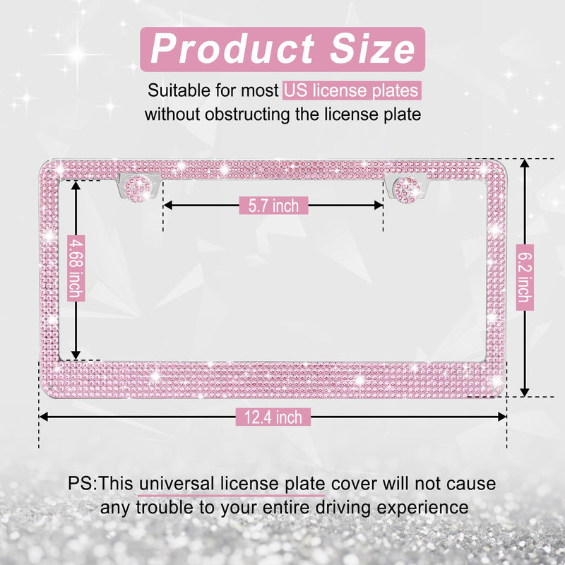 Amiss Bling License Plate Frame for Women, 1Pack Rhinestone Handcrafted Crystal Premium Stainless Steel, Stainless Steel Car Accessories with Diamond Sparkle Glitter Caps (Pink)