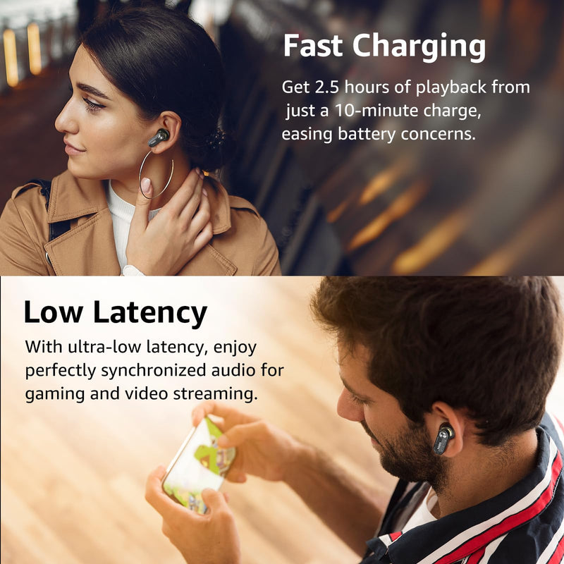 TOZO Hybrid Active Noise Cancelling Wireless Earbuds, 10mm Drivers Deep Bass Stereo Sound, 4 Mics Smart ENC AI Calls, 32 EQ Customization via App, Bluetooth 5.4 Headphones, Crystal Case Design Black