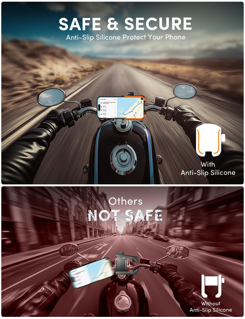 Phone Holder for Bike Handlebar, Motorcycle Mounts for Smartphone [Camera Friendly] Electric Bicycle Scooter Phone Clip Rotatable ebike Stand Clamp Compatible with iPhone Samsung Galaxy