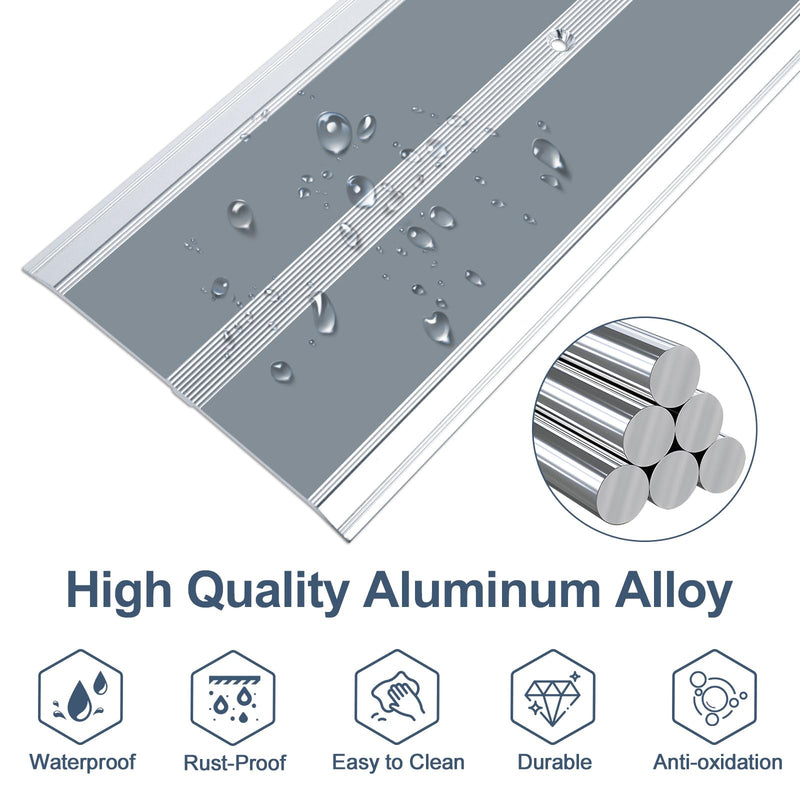 Aluminum Metal Door Threshold, Floor Transition Strip, 36'' L x 2.4'' W x 0.1'' H, Flat-Profile Threshold, Flooring Gaps Carpet Vinyl Wood, Stylish Doorway Transition Draft Protection (Grey) 1pc-36 x 2.4 x 0.1 in Grey