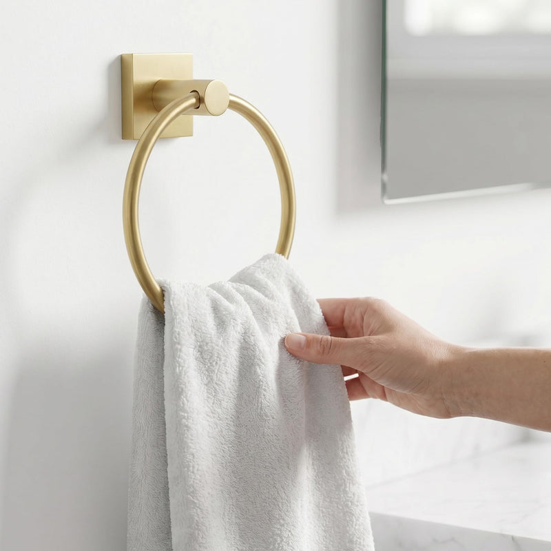 24-Inch Wall Mounted Towel Racks for Bathroom – Space Saver 4-Piece Durable Stainless Steel Bathroom Hardware Set with Towel Bar, Towel Ring, Toilet Paper Holder & Hook, Gold Golden Square