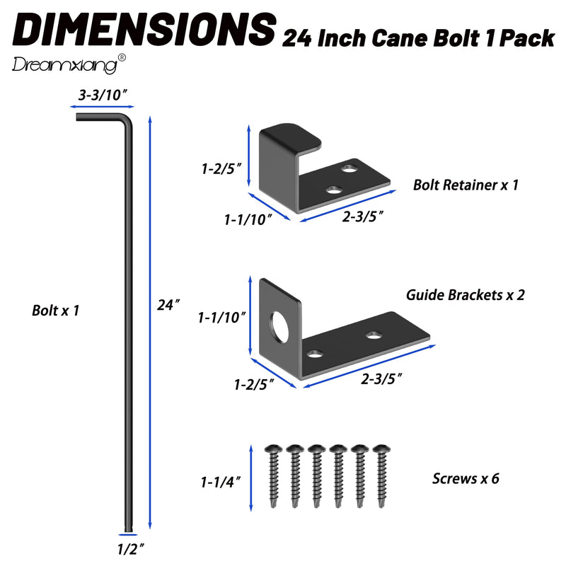 24" Heavy Duty Cane Bolt Gate Drop Rod Extra Thick Hardware Ground Latch for Wood PVC Vinyl Metal Fences Gates, Double Doors, Black Solid Steel-1 Pack 24 Inch 1