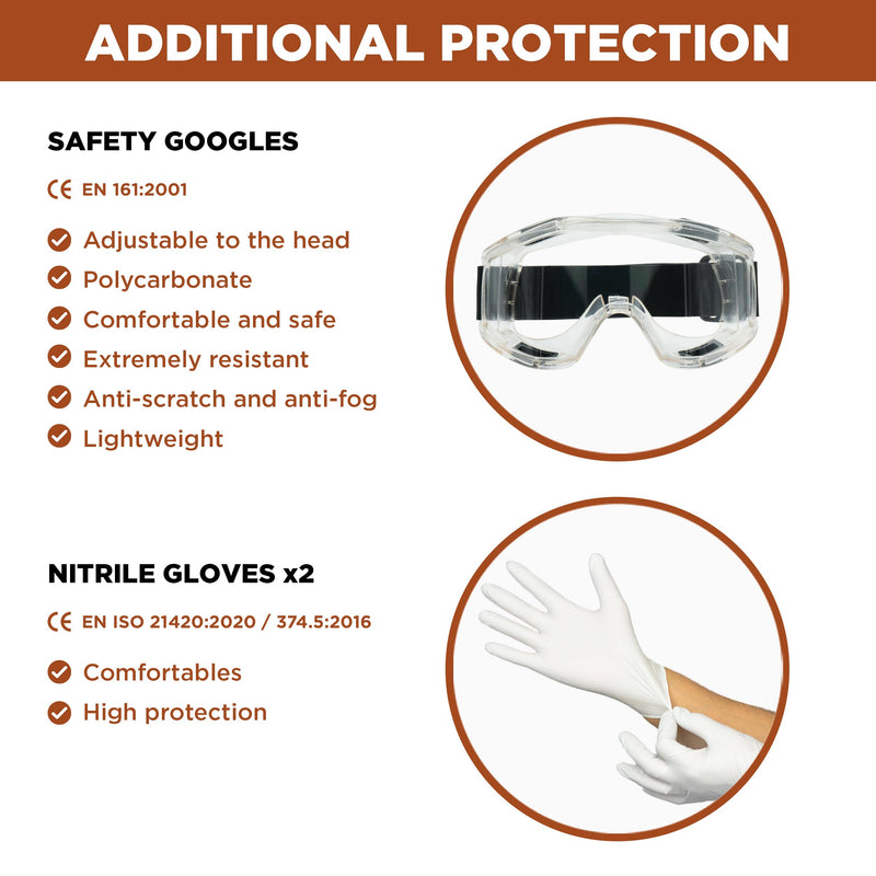 RHINO Smart Solutions Face Protection (Half-Sided) Anti-Dust Reusable with Glasses, Gloves, 6 Particle Protection Filters for Industrial Painting, Gas, Protection, Crafts, Painting, Steam