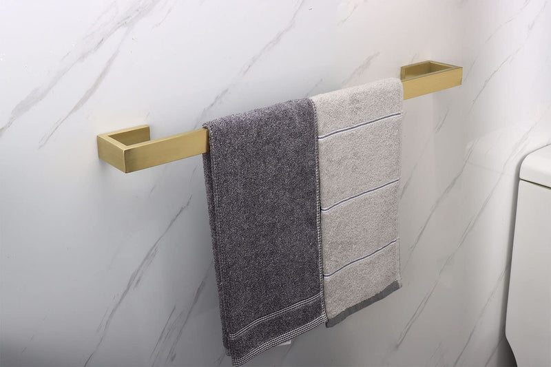 TocTen Bath Towel Rack - Square Base Thicken SUS304 Stainless Steel Towel Bar for Bathroom, Bathroom Bar Accessories Towel Rod Heavy Duty Wall Mounted Towel Holder (Brushed Gold, 24 Inch) Brushed Gold