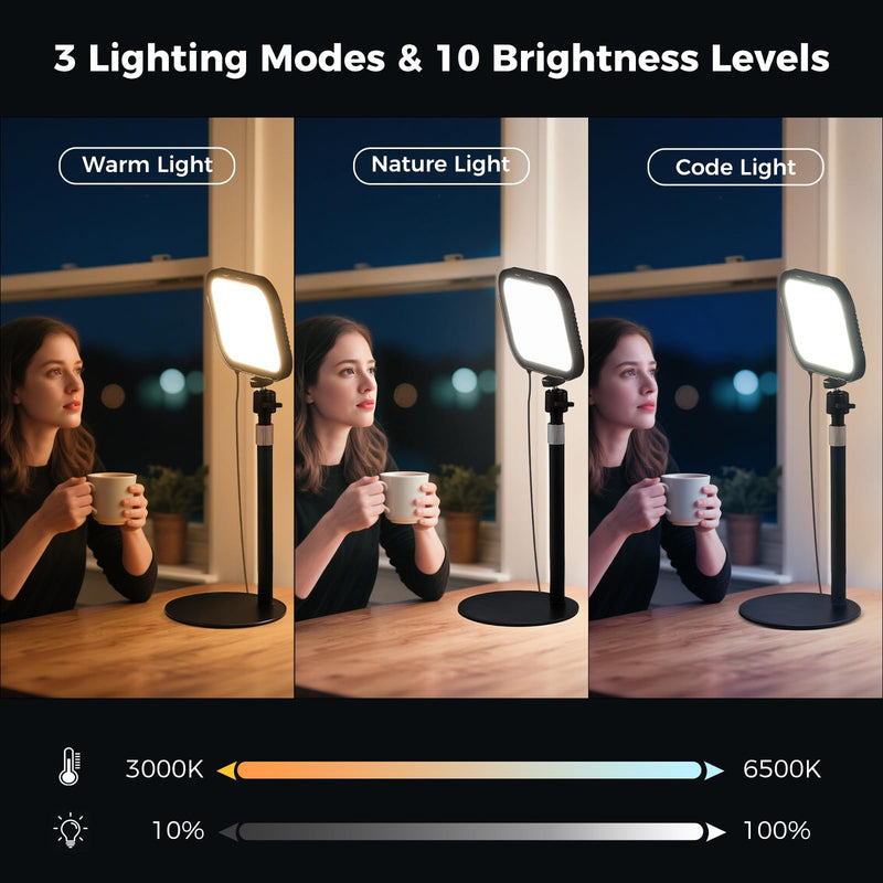 Desk Light for Video Calls with Stand, 360° Rotate Zoom Lighting for Computer, CCT 3000K-6500K Adjustable, Full-Screen Desk Ring Light with Phone Holder for Webcam, Meeting, Live Streaming, Podcast
