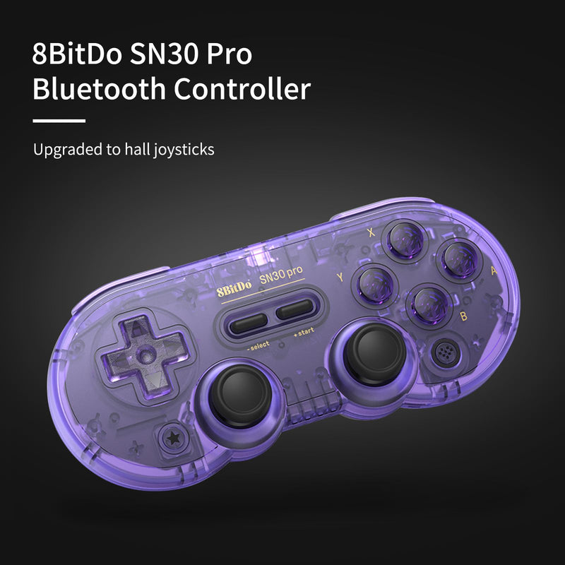 AKNES 8Bitdo SN30 Pro Bluetooth Controller, Hall Effect Joystick Update, Gaming Controller Compatible with Apple, Switch, Windows, Steam Deck, Android and Raspberry Pi - Crystal Purple