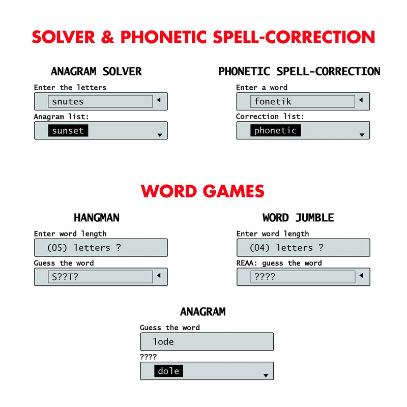 Lexibook - Collins Bradford, Electronic Crossword Solver, Bradford, Phonetic Spell-Correction, Words Games, Electronic, with Battery, Black/White, CR753EN