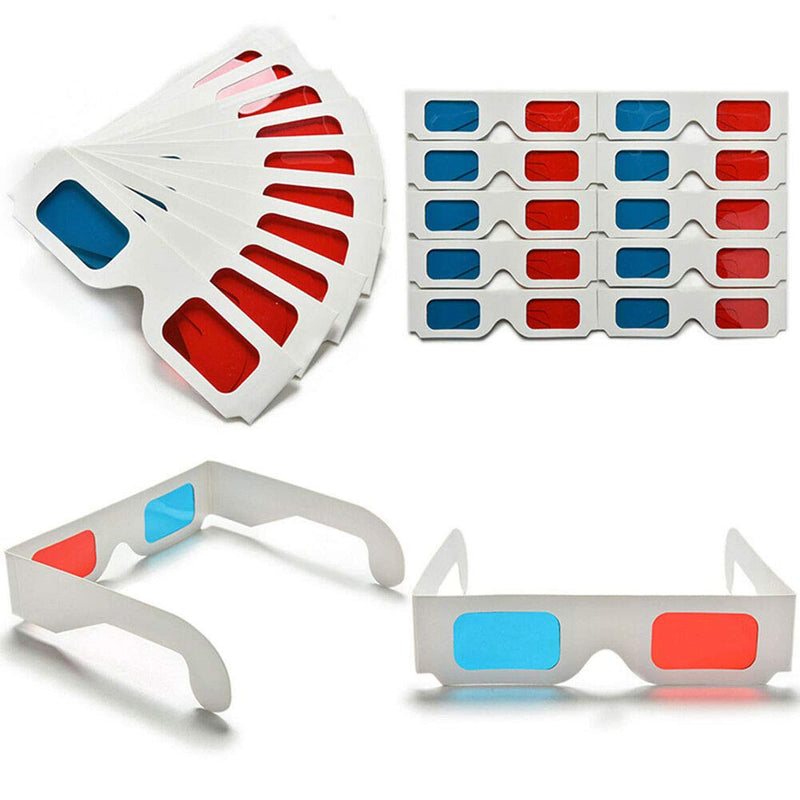 100 Pairs 3D Cardboard Glasses Universal Anaglyph 3D Glasses Cardboard Paper Red Blue Cyan or Movie (100 Pairs) 100 Pairs