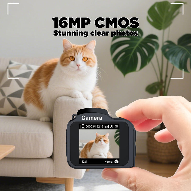 4K Mini Keychain Camera - Mini Digital Camera - Tiny Retro Pocket Size 16MP CMOS 1.54" Large LCD Screen Compact Size 32GB Included Travel Idea (Black) Black