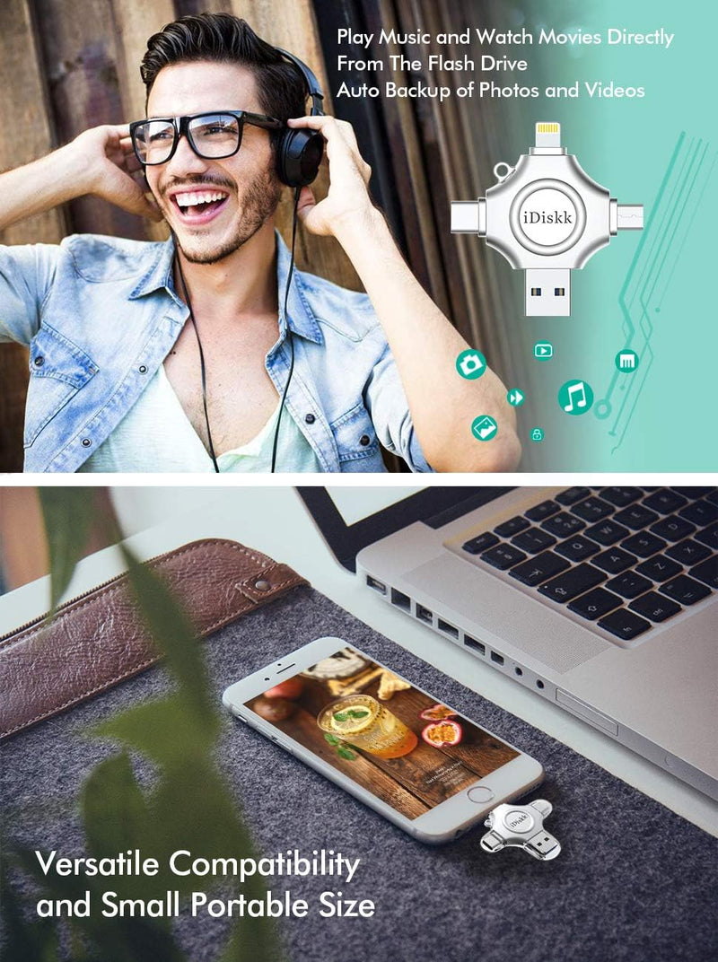 iDiskk App-le MFI Certified 512GB,Flash Drive for iPhone Photo Stick,for iPhone 17/16/15,Flash Drive for Photos and Videos,iPhone USB Storage,Photo Stick, for iPad Android Samsung (4 in 1)