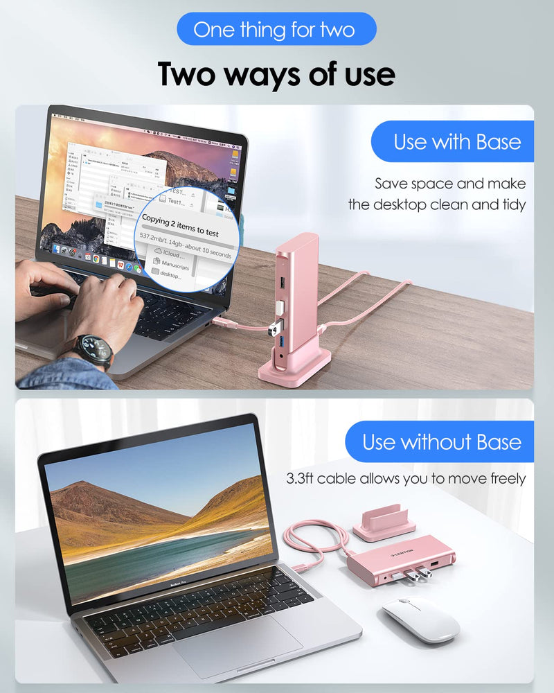 LENTION USB C Docking Station with 100W PD, 4K HDMI, Gigabit Ethernet, USB 3.0/2.0, Aux Adapter for 2023-2016 MacBook Pro/Mac Air/Surface/Steam Deck, More, Stable Driver Certified (CB-D53, Rose Gold)
