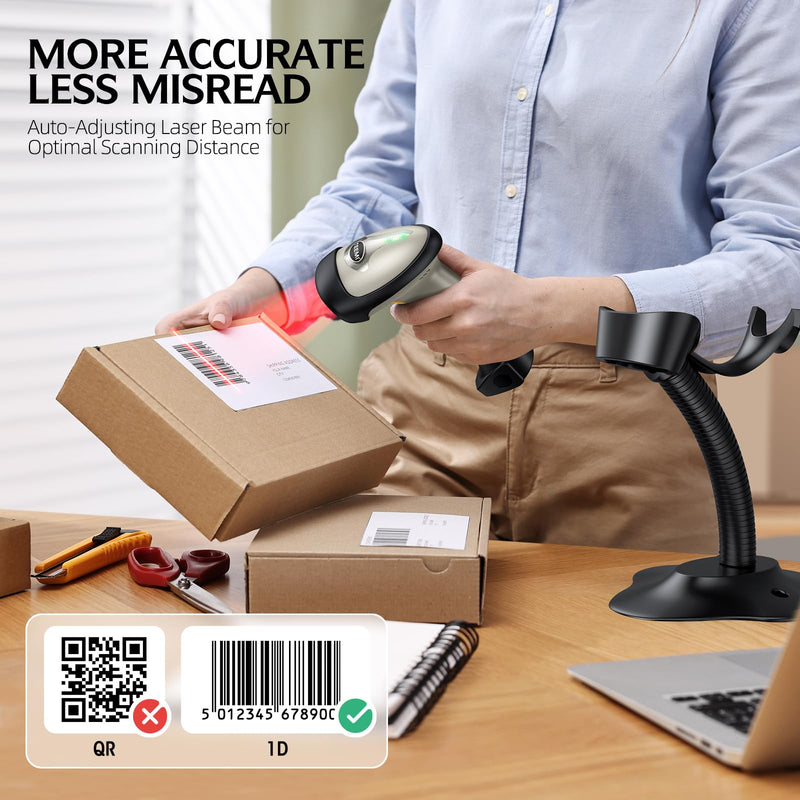 TEEMI Bluetooth Barcode Scanner with Optional Stand, 1d Laser Handheld Automatic Bar Code Reader for iPhone iPad Android Tablet PC, Mac OS X, Android, Windows 10 and iOS 14 (Stand Included) Stand Included