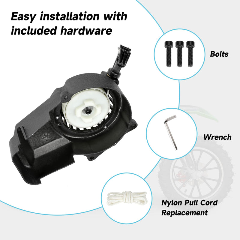 FVRITO Pull Start Assembly Recoil Starter for SYX Moto 50cc Dirt Bike SSR X-pro Coolster Apollo 47cc 49cc 2 Stroke Engine Mini Kids Pit Pocket Chinese ATV Quad 4 Wheeler Go Kart Parts with Pull Cord