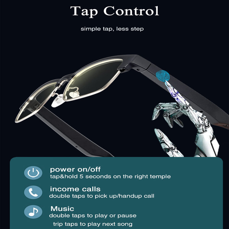 Bluetooth Glasses for Men, Smart Sunglasses, Audio Bluetooth Glasses for Women, Wake Up Voice Assistant Handfree Music Call for All Smart Devices-Blue Light Blocking (Silver) Silver