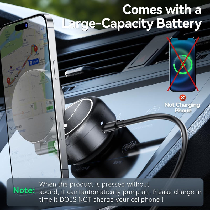 Vacuum Suction Magnetic Car Phone Holder, Adjustable Electric Magnetic Phone Holder Mount for Car, Foldable Strong Suction Car Holder Mount for iPhone16/15/14/13/12,Shower/Car/Mirror(Not Charge Phone) Black
