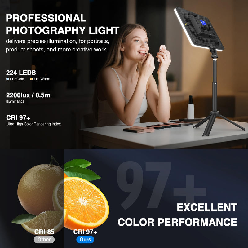 Led Video Light Panel Light with Extendable Tripod, 4000mAh Rechargeable Camera Lighting, 2500K-8500K Photo Light for Outdoor Indoor Photography Live Streaming Zoom Calls Video Recording