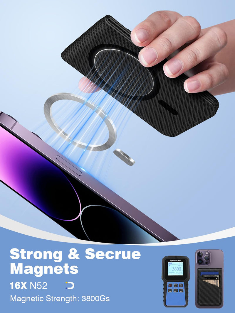 TopMade for MagSafe Wallet with Adjustable Stand, 2-in-1 Magnetic Phone Wallet Card Holder for iPhone 15/14/13/12 Series, Leather, Open ID Window, RFID Blocking, 5 Card Slots, Slim, Midnight Black