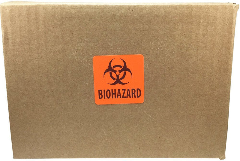 Fluorescent Biohazard Safety Warning Labels, 2 x 2 Inch Square Stickers with Black Symbol, 500 Total Adhesive Labels on a Roll for Medical and Laboratory Use – Made in the USA