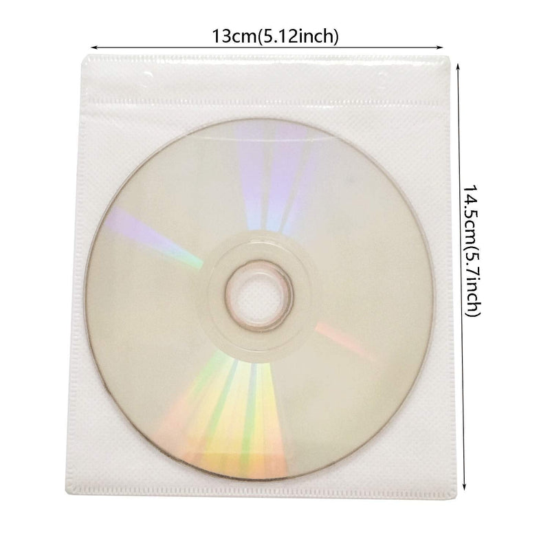 CD/DVD/BluRay Sleeves,Double-Sided Refill Plastic Sleeve for CD and DVD Storage Binders,100 Pack (White) White