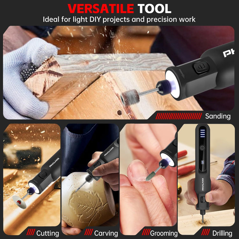 Rotary Tool - 3.7V Cordless Rotary Tool Kit LED Ring Work Light, 2.0Ah Battery 5 Speed 70 Accessories Power Rotary Tools 20000RPM,Mini Rotary Tool Cordless for Light DIY Projects/Precision Work