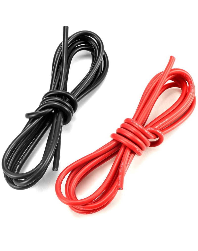 QWORK 10AWG 6mm² silicone electronics cable - 2.5M black and 2.5M red - 10 gauge silicone wire car cable flexible and soft low impedance 1050 strands OFC tinned wires 10 awg 5m