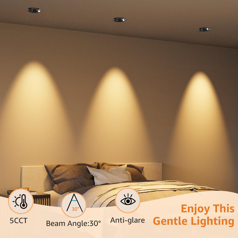 LED Round Recessed Lighting, 10W Adjustable Canless Downlight, Aluminum Recessed Ceiling Light with junction Box, 5 CCT 2700K-6000K, Rotation Spotlight for Living Room Bedroom Hallway Kitchen Round Spotlights(10W)