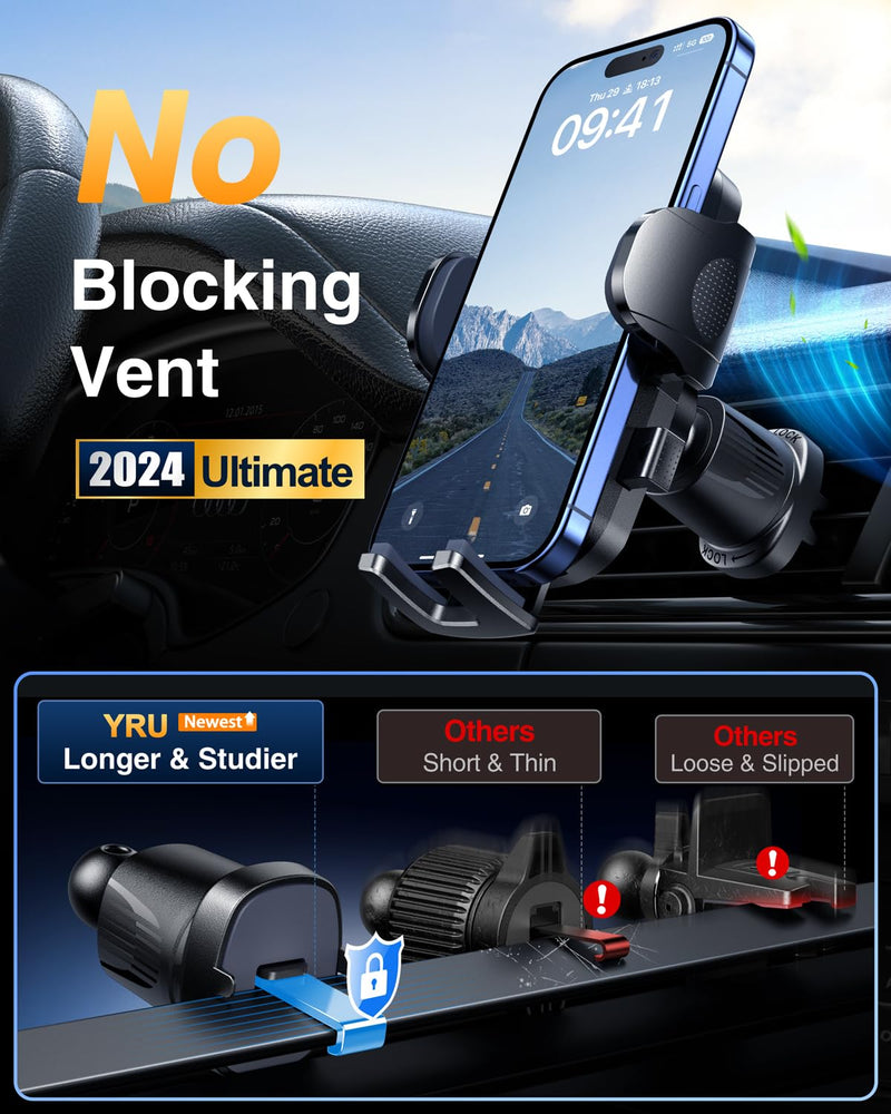 YRU True Military-Grade [360° Rotation Suction] 2025 Ultimate Car Phone Holder Mount 【90+LBS Safest Strongest & Patent Certs】 Dashboard Windshield Vent for iPhone 17 16 Pro Max Samsung, Dark Blue