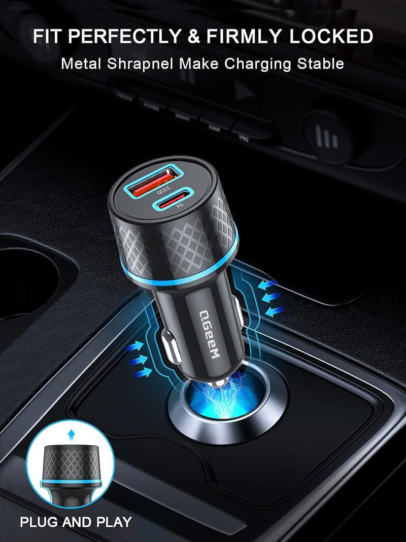 QGeeM USB C Car Charger Adapter, 2Pack 91W Fast Charging Cigarette Lighter Charger with PD3.0, USB Type-C Phone Charger Compatible for iPhone 15 14 13 Pro MAX,iPad Pro,Galaxy S24 S23 S22 and more.