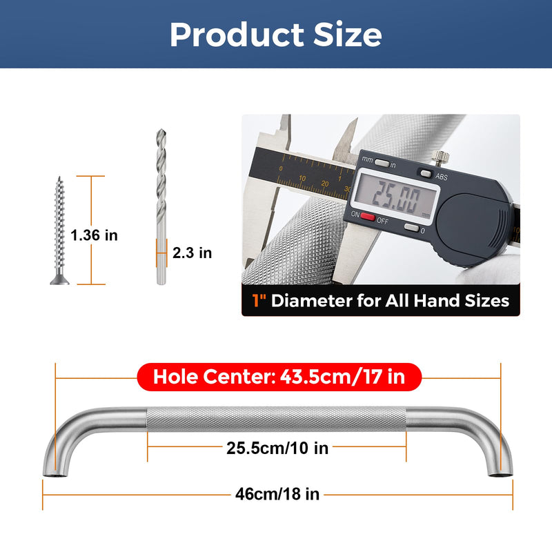 18 Inch Grab Bars for Shower, Stainless Steel Safety Handicap Grab Bars for Bathroom, Anti-Slip Shower Handle, Wall Mounted (2 Pack, Brushed Nickel) 18 Inch