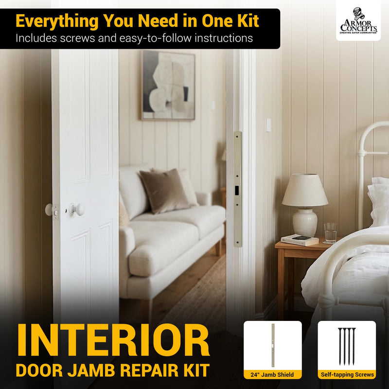 Armor Concepts FIX-A-JAMB 24" Interior Door Jamb Repair Kit – Door Frame Reinforcement, Heavy-Duty 18-Gauge Galvanized Steel, for Bedroom, Bathroom & Closet Doors, Satin Nickel
