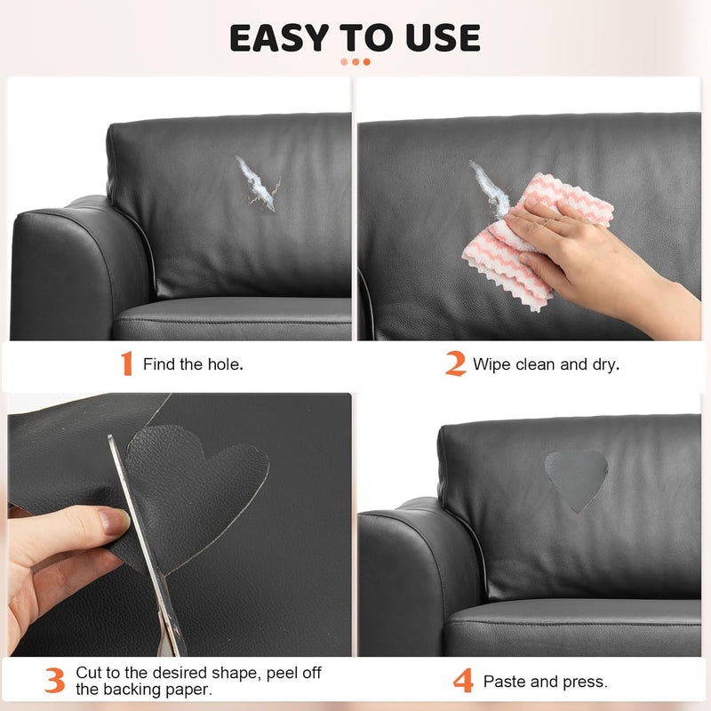 OAZ Self Adhesive Leather Repair Tape, 4X63 inch Leather Repair Patch for Furniture, Leather Repair Kit for Car Seats, Couch, Sofas, Chairs (Black) Black