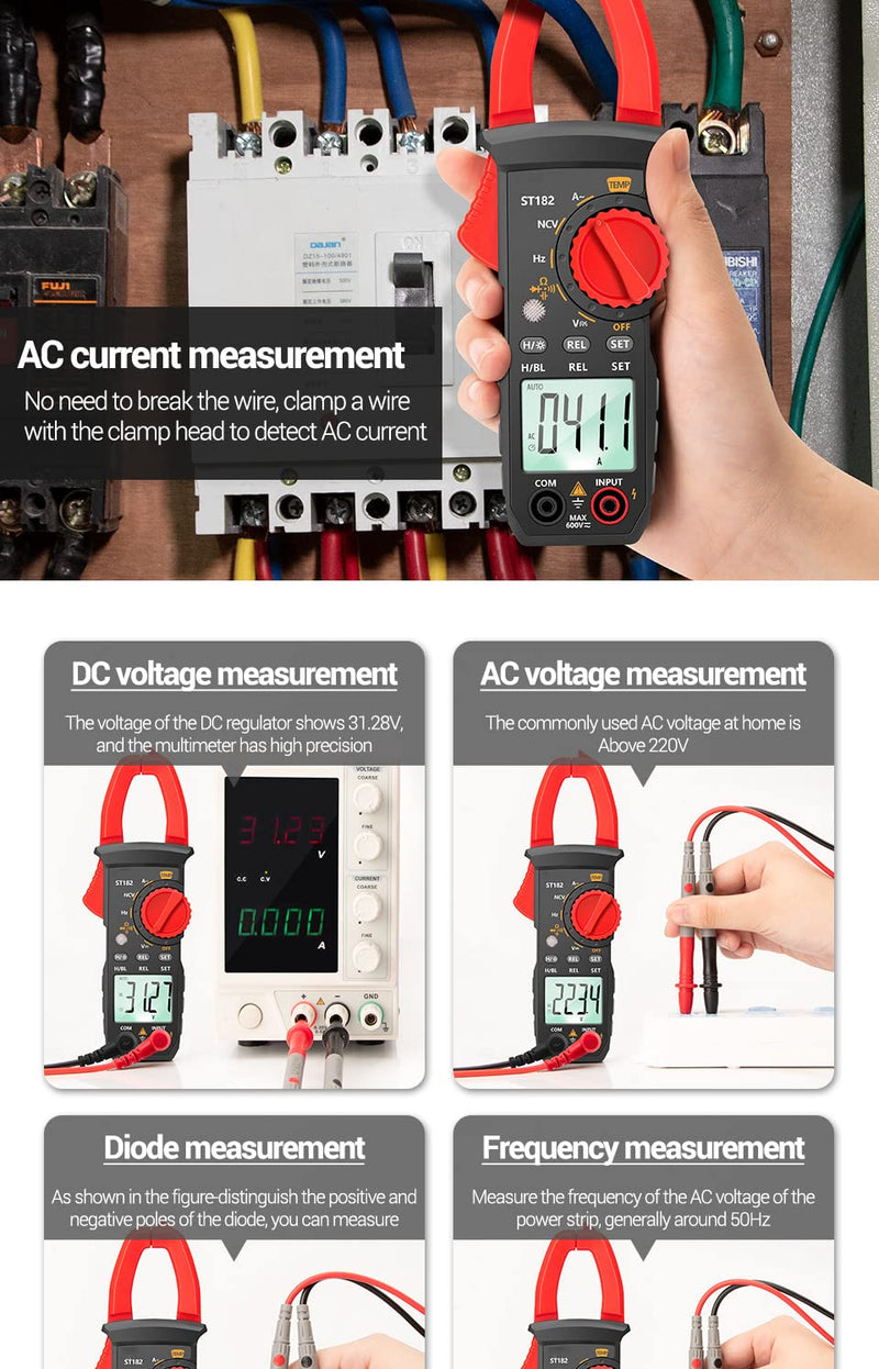 Digital Clamp Meter AC Current Multimeter DC/AC Voltage Ammeter Voltage Tester Amp Hz Capacity NCV Ohm Test