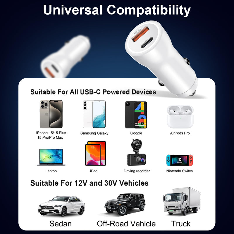iPhone 15 Car Charger Fast Charging [Apple MFi Certified] 43W USB C Car Charger Adapter with 6FT USB C to USB C Cable for iPhone 15/15 Plus/15 Pro/15 Pro Max,iPad Pro/Air/Mini,Samsung Galaxy