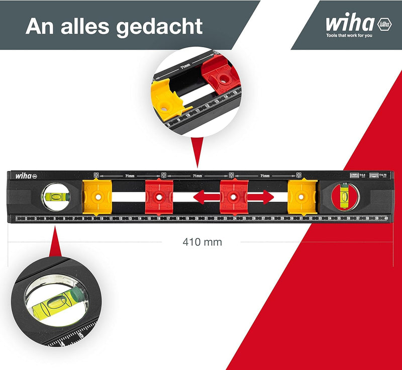Wiha Spirit Level Electricians (42074) 40 cm with Marking Aids for Electrical Installation Work for Professionals Distance Marking for Flush-Mounted Boxes Perfect View of Levels | (42074) for electrical installation work, distance marking, flush-mounte...