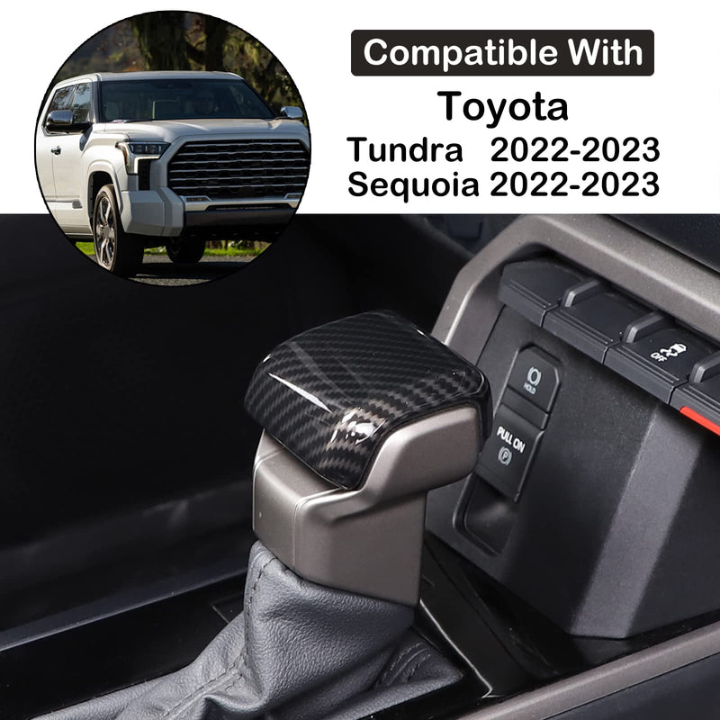 Car Shifter Gear Hand Brake Trim Cover Compatible with Toyota Tundra/Sequoia 2022-2025 Tacoma 2024+ Center Console Gear Shift Head Protection Cover Automatic Gear Shift Knob Cover Interior Accessories Carbon Fiber Pattern