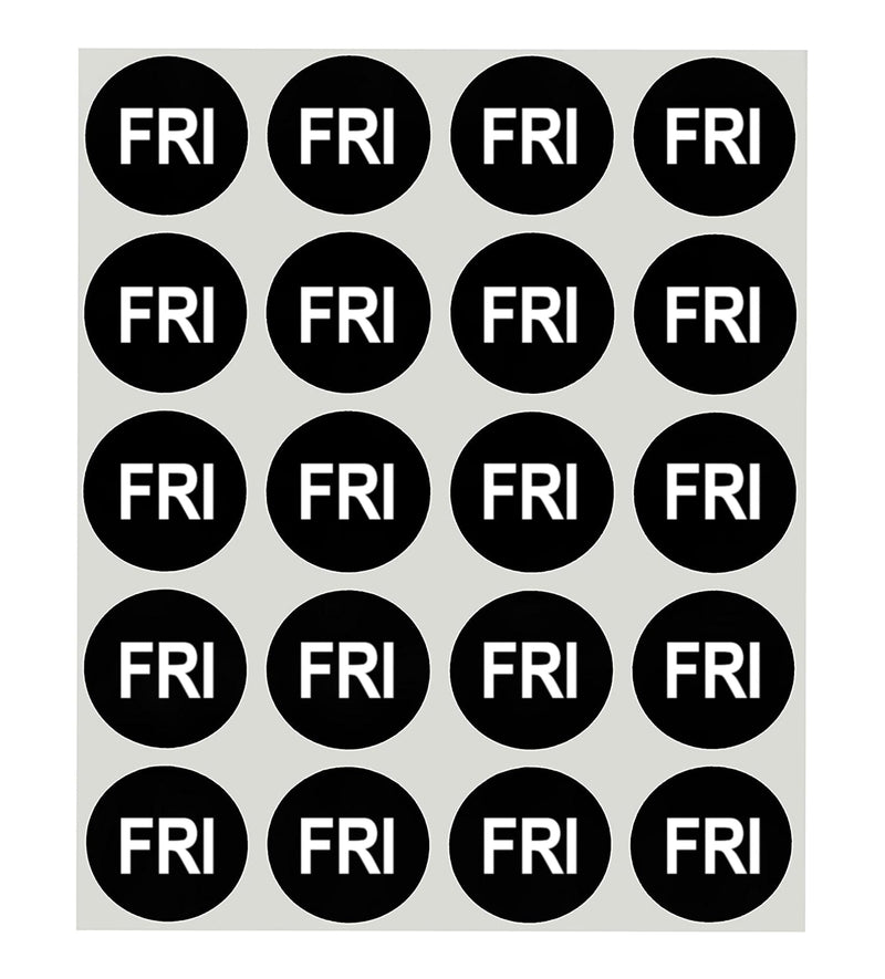 ChromaLabel 1 Inch Round Label Removable Day Labels, 420 Stickers per Pack, Black, Friday 1"