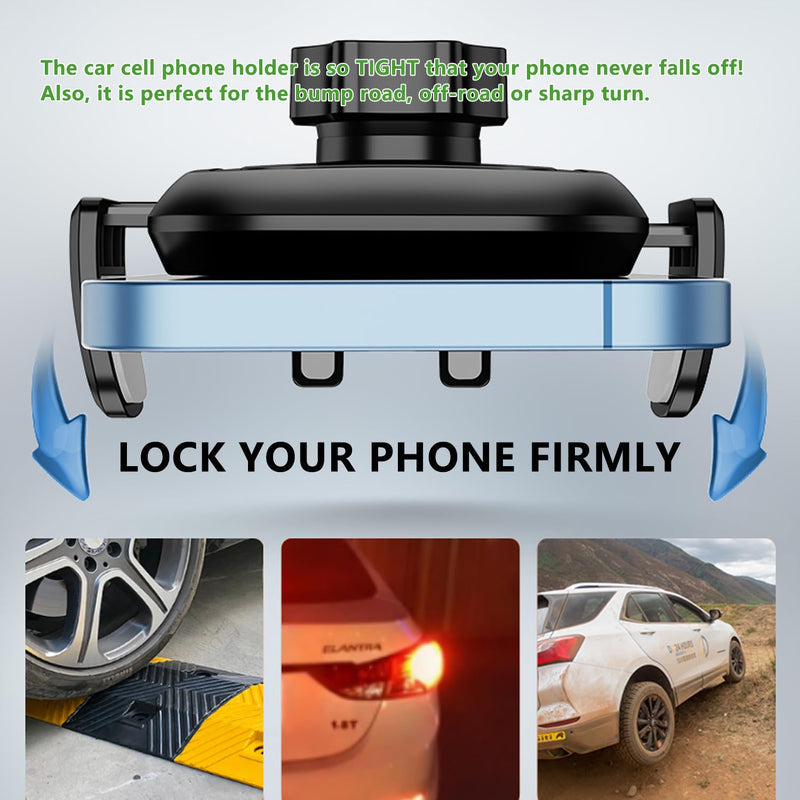 Car Phone Holder Phone Mount for Car Windshield Dashboard Air Vent Universal Hands Free Automobile Cell Phone Holder Fit for iPhone Samsung Moto Smartphone (Black) Black
