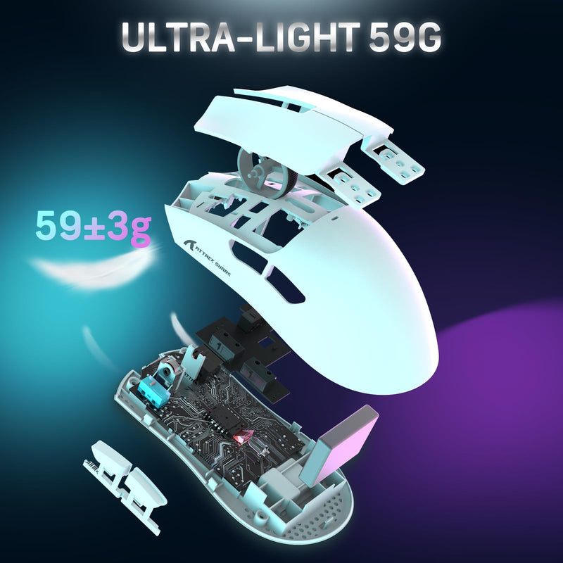 MAGIC-REFINER ATTACK SHARK X11 59g Superlight Wireless Gaming Mouse with Magnetic RGB Charging Dock，BT/2.4G Wireless/Wired Mouse, 22000 DPI，5 Programmable Buttons for PC/Laptop/Mac（White） white
