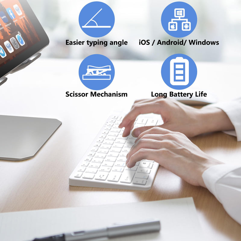 Bluetooth Keyboard for iPad, Bluetooth Keyboard Compatible iPad 10th 9th 8th, iPad Air 5th 4th, iPad Pro 13/12.9/11 inch, iPad Air 13/11 inch, Portable Keyboard Including iOS, Android, Windows - White