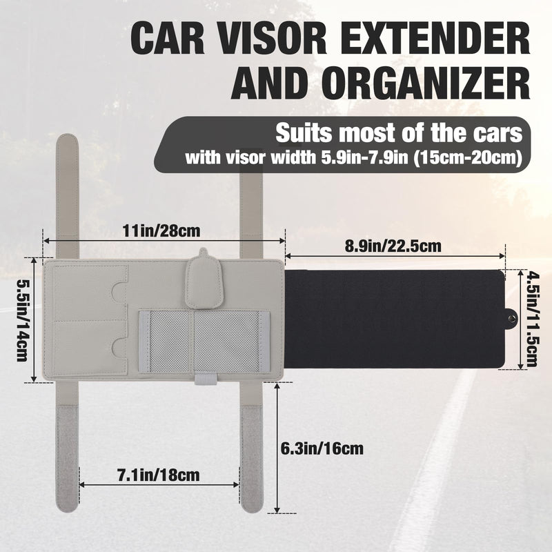 SEG Direct Sun Visor Extender for Car, Sun Blocker with Magnetic Sunglass Holder Hanger Clip, Ticket Card Organization Pouches, Side Sunshade Visor Organizer Accessories, Gray