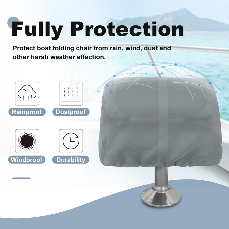 Explore Land Boat Folding Seat Cover - Waterproof 600D Heavy Duty Boat Folding Chair Cover 2 Pack - 18W x 20D x 14H inch, Grey 18"W x 20"D x 14"H Grey - Folding Chair (2 Pack)