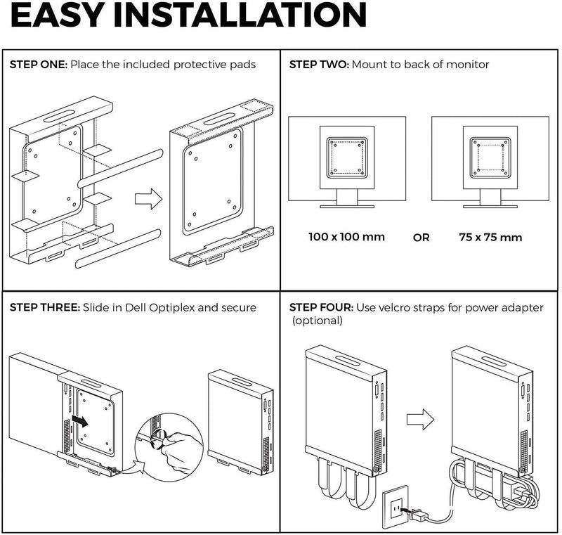 HumanCentric Mount Compatible with Dell OptiPlex Micro Form Factor Case, VESA, Under Desk and Wall Mount Fits MFF 3040, 3046, 3050, 3060, 3070, 3080, 5050, 5060, 5070, 7040, 7050, 7060, 7070, More 1 unit