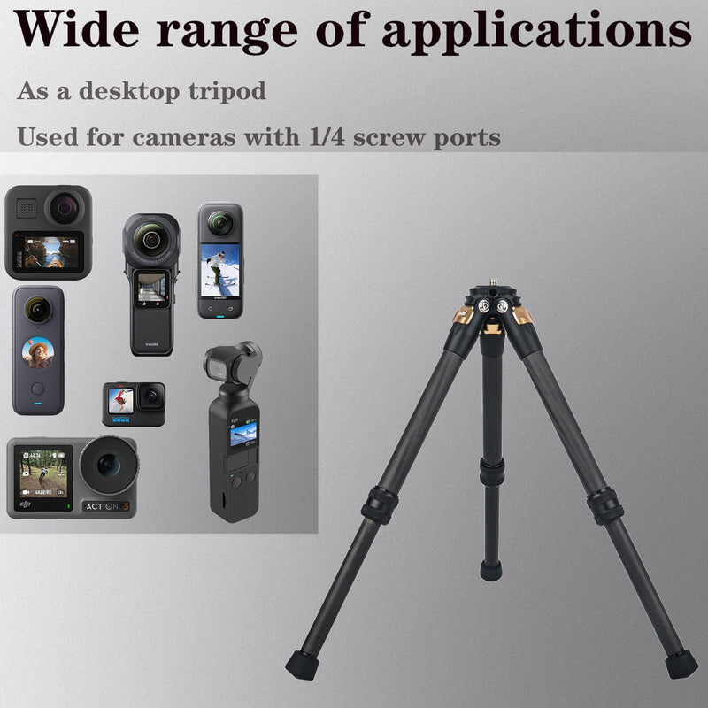 Universal Adjustable Carbon Fiber Mini Tripod for Gopro Go pro 12 11 9 8 5 4 3 2 insta360 Insta 360 X4 X3 X2 X ONE RS Accessories (Gold) Gold