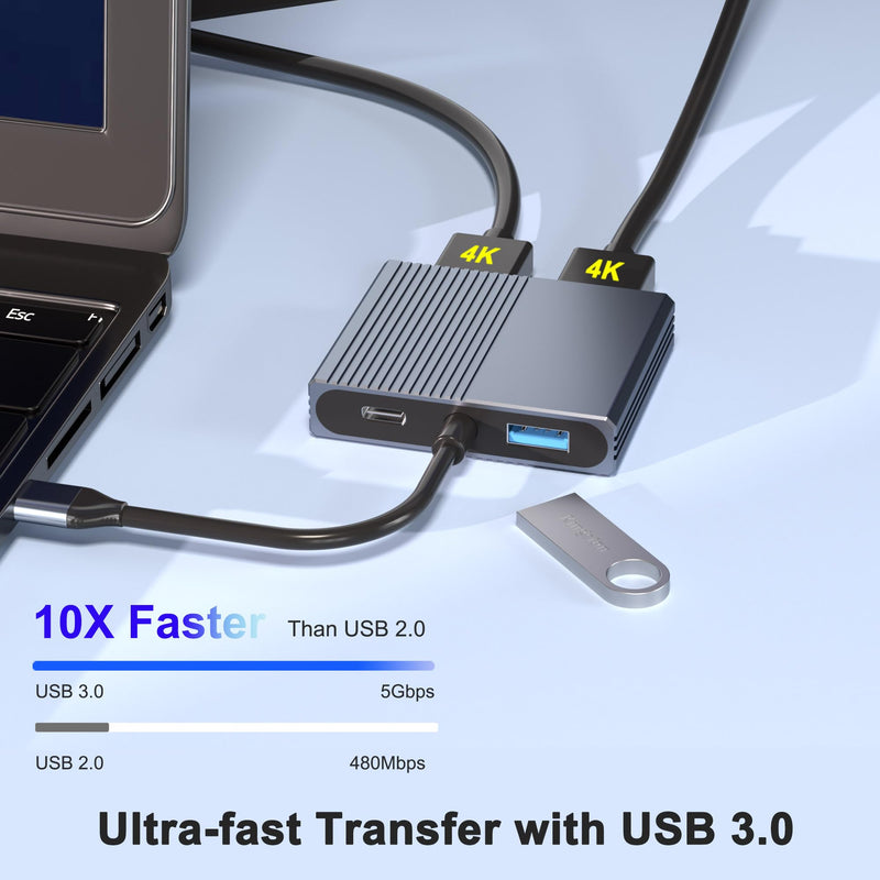 Laptop Docking Station Dual Monitor, USB C Docking Station Dual Monitor for Dell/HP/Lenovo/Mac, Dual HDMI Adapter for 2 Monitors, Docking Station with 2 HDMI 4K/USB3.0/PD, USB C to Dual HDMI Adapter