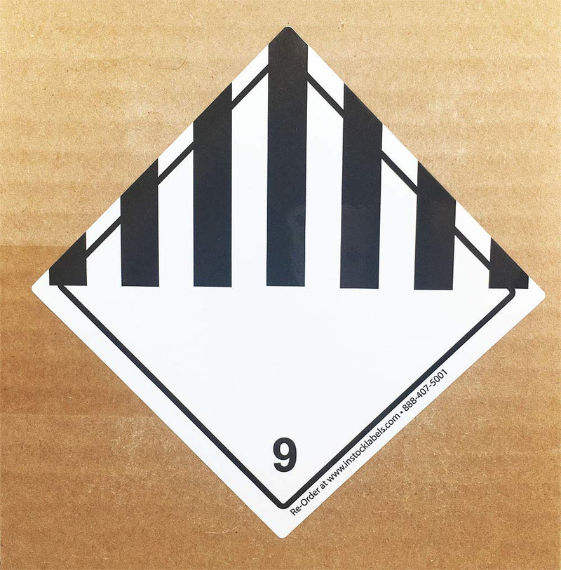 Hazard Class 9 D.O.T. Miscellaneous Dangerous Goods Labels, 4 x 4 Inch Square Black and White Hazmat Stickers, 500 Total Adhesive Labels on a Roll for Shipping and Compliance – Made in the USA