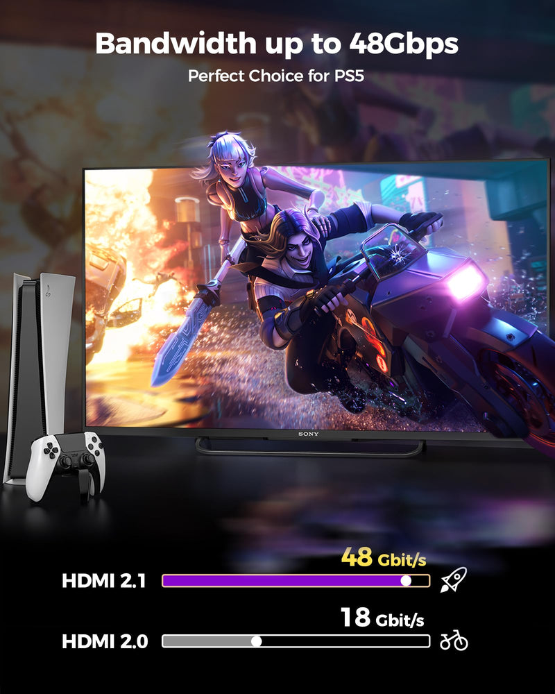 Silkland 8K HDMI 2.1 cable, HDMI eARC cable for soundbar 48Gbps, PS5 HDMI cable 4K@120Hz, 2K@240Hz/144Hz, 8K@60Hz, Dynamic HDR, Dolby Atmos, HDCP 2.2/2.3 for Fire TV, HDTV, Xbox Series X /S, 2m