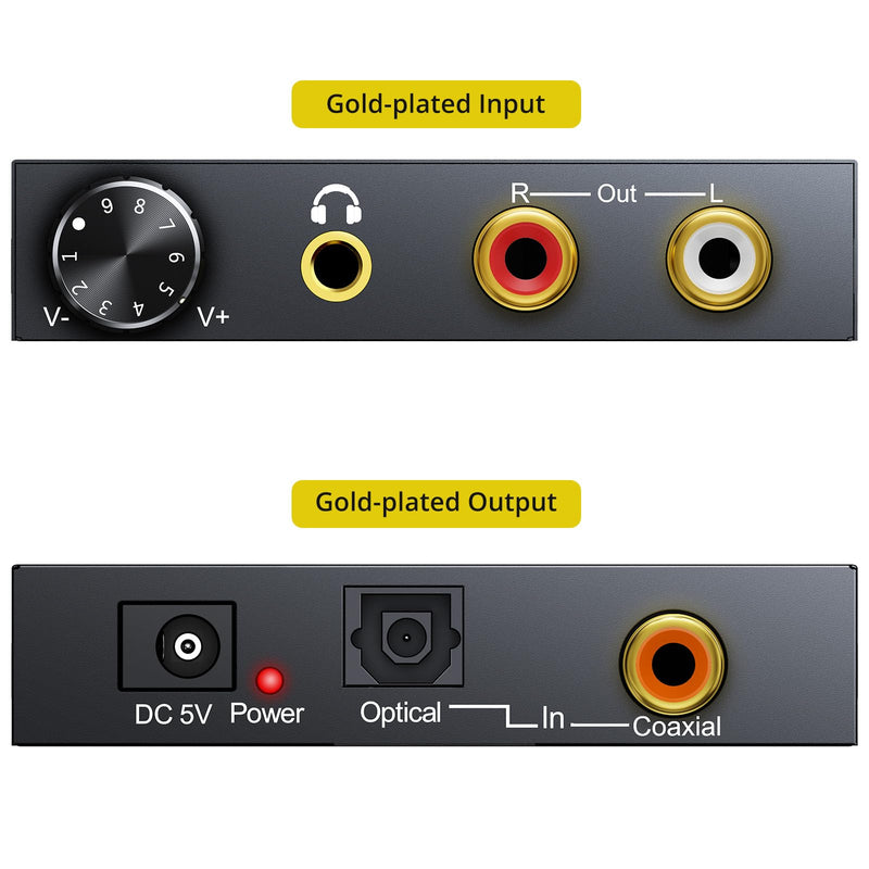 PROZOR 192KHz Digital to Analog Audio Converter - Upgrade Volume Adjustable + RCA Stereo Audio Switch 2 in 1 Out R/L Stereo Audio Switch 1 in 2 Out Stereo Audio Splitter with Mute Button and No Extern