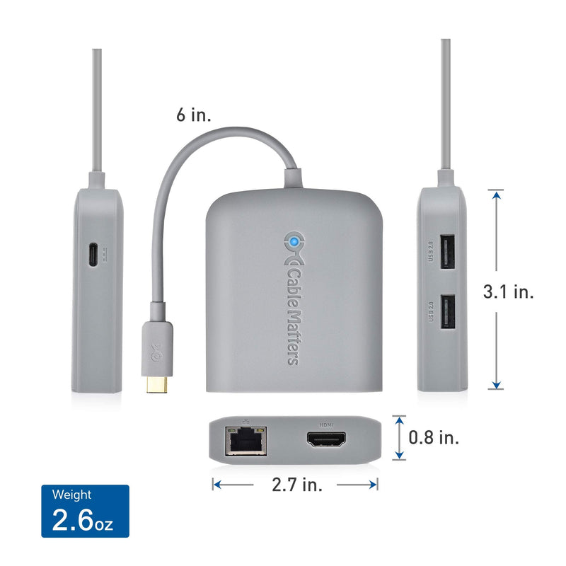 [Works with Chromebook Certified] Cable Matters USB C Hub Multiport Adapter with 4K HDMI, 2X USB 2.0, 480Mbps Ethernet, and 60W PD